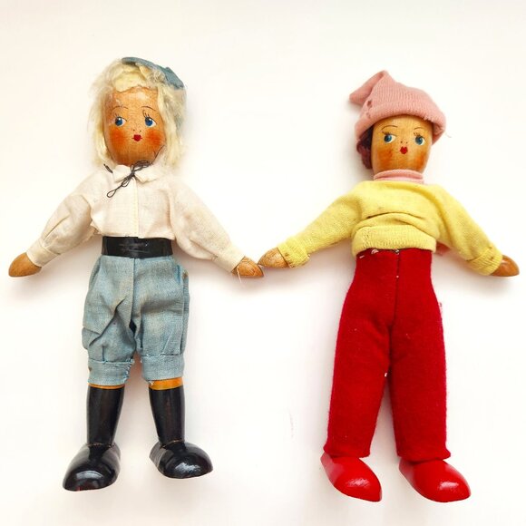 Vintage Jointed Wooden Peg Dolls **AS IS